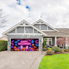 Aperturee - Aperturee Vibrant Neon Happy Halloween Bats and Ghosts Garage Door Banner Spooky Pumpkin Party Decor for Festive Celebrations