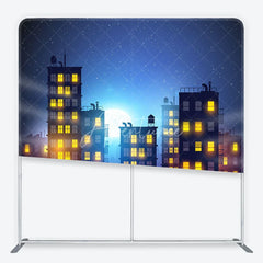 Aperturee - Aperturee Vibrant Night Cityscape Square Double-Sided Backdrop with a Full Moon and Starry Sky Scene for photo booth