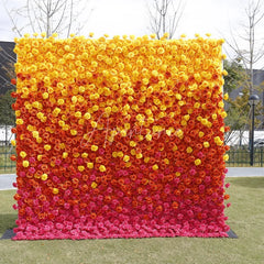 Aperturee - Aperturee Vibrant Ombre Rose Artificial Flower Wall Backdrop Yellow Orange Pink for Wedding and Party Photography
