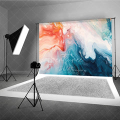 Aperturee - Aperturee Vibrant Orange and Blue Abstract Fluid Art Photography Backdrop Modern Marble Swirl Design for Studio Portraits