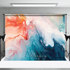 Aperturee - Aperturee Vibrant Orange and Blue Abstract Fluid Art Photography Backdrop Modern Marble Swirl Design for Studio Portraits