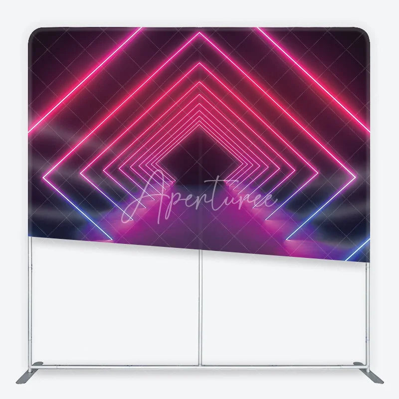 Aperturee - Aperturee Vibrant Pink and Blue Neon Geometric Tunnel Square Double-Sided Backdrop Futuristic Party Photography Decor