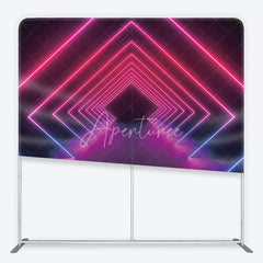 Aperturee - Aperturee Vibrant Pink and Blue Neon Geometric Tunnel Square Double-Sided Backdrop Futuristic Party Photography Decor