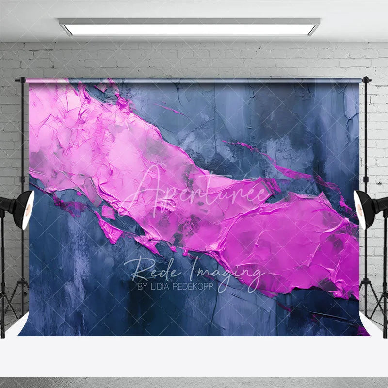 Aperturee - Aperturee Vibrant Pink and Deep Blue Abstract Textured Photography Backdrop Modern Art Studio Photo Prop for Portraits