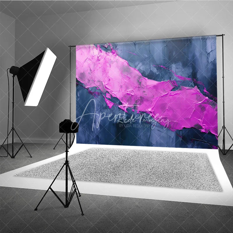 Aperturee - Aperturee Vibrant Pink and Deep Blue Abstract Textured Photography Backdrop Modern Art Studio Photo Prop for Portraits