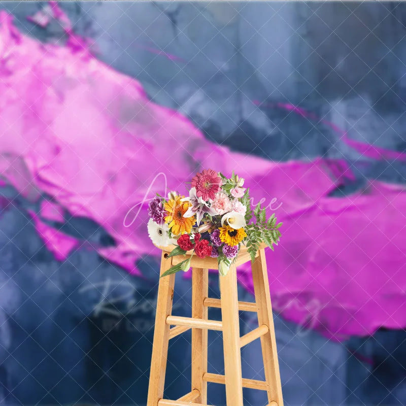 Aperturee - Aperturee Vibrant Pink and Deep Blue Abstract Textured Photography Backdrop Modern Art Studio Photo Prop for Portraits