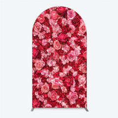Aperturee - Aperturee Vibrant Pink and Red Roses Floral Wall Round Top Arch Backdrop Romantic Wedding Party Decor