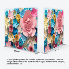 Aperturee - Aperturee Vibrant Pink Blue Yellow Paper Flowers Square Double-Sided Backdrop Artistic Floral Craft Theme Decor