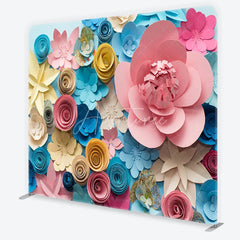 Aperturee - Aperturee Vibrant Pink Blue Yellow Paper Flowers Square Double-Sided Backdrop Artistic Floral Craft Theme Decor