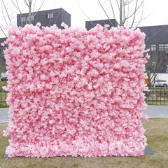 Aperturee - Aperturee Vibrant Pink Cherry Blossom Artificial Flower Wall Elegant Wedding Party and Baby Shower Photo Decor