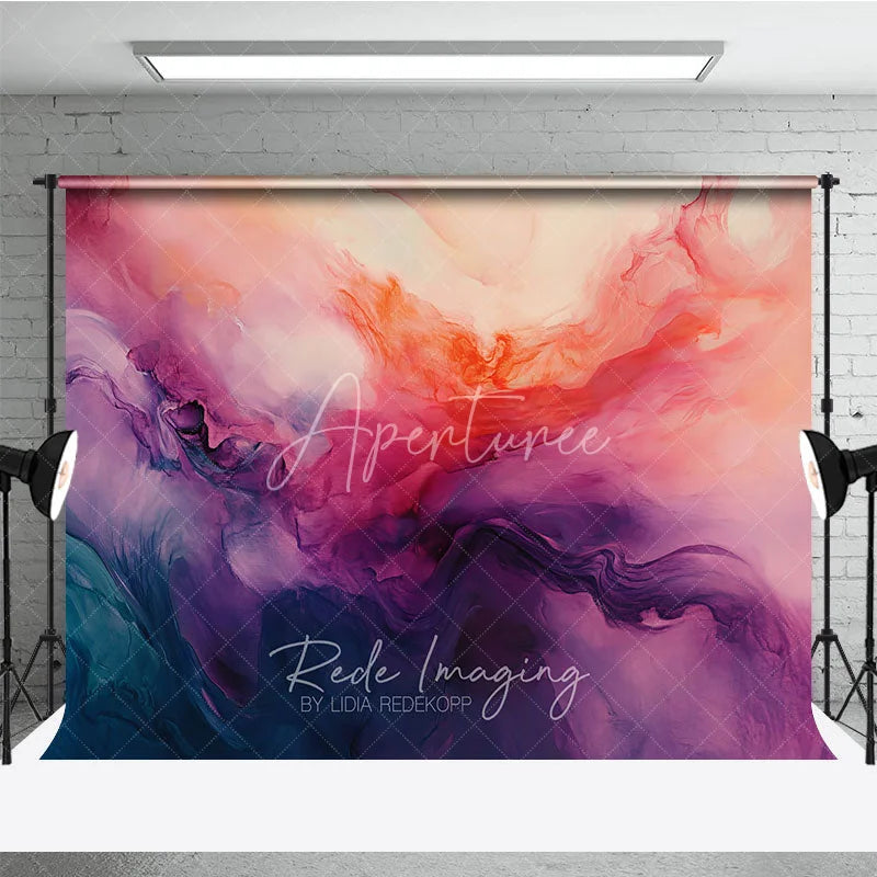 Aperturee - Aperturee Vibrant Pink Purple Orange Teal Abstract Fluid Art Photography Backdrop Artistic Dreamy Studio Background