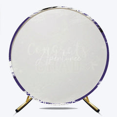 Aperturee - Aperturee Vibrant Purple and White Congrats Grad Round Backdrop with Graduation Cap and Diploma for Celebration Party Decor