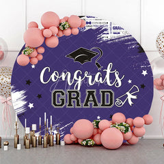 Aperturee - Aperturee Vibrant Purple and White Congrats Grad Round Backdrop with Graduation Cap and Diploma for Celebration Party Decor