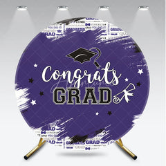 Aperturee - Aperturee Vibrant Purple and White Congrats Grad Round Backdrop with Graduation Cap and Diploma for Celebration Party Decor