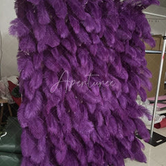 Aperturee - Aperturee Vibrant Purple Feather Textured Artificial Flower Wall Elegant Event Backdrop Party Decor