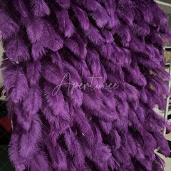 Aperturee - Aperturee Vibrant Purple Feather Textured Artificial Flower Wall Elegant Event Backdrop Party Decor