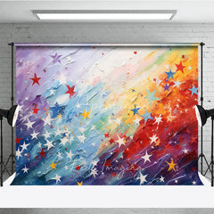 Aperturee - Aperturee Vibrant Rainbow Abstract Painting Photography Backdrop with Colorful Stars Artistic Textured Design for Birthday Party