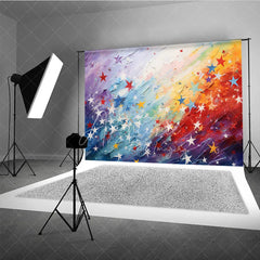 Aperturee - Aperturee Vibrant Rainbow Abstract Painting Photography Backdrop with Colorful Stars Artistic Textured Design for Birthday Party