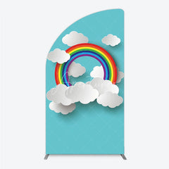 Aperturee - Aperturee Vibrant Rainbow and Paper Cut Clouds Half Moon Arch Backdrop Whimsical Baby Shower Birthday Party Decor