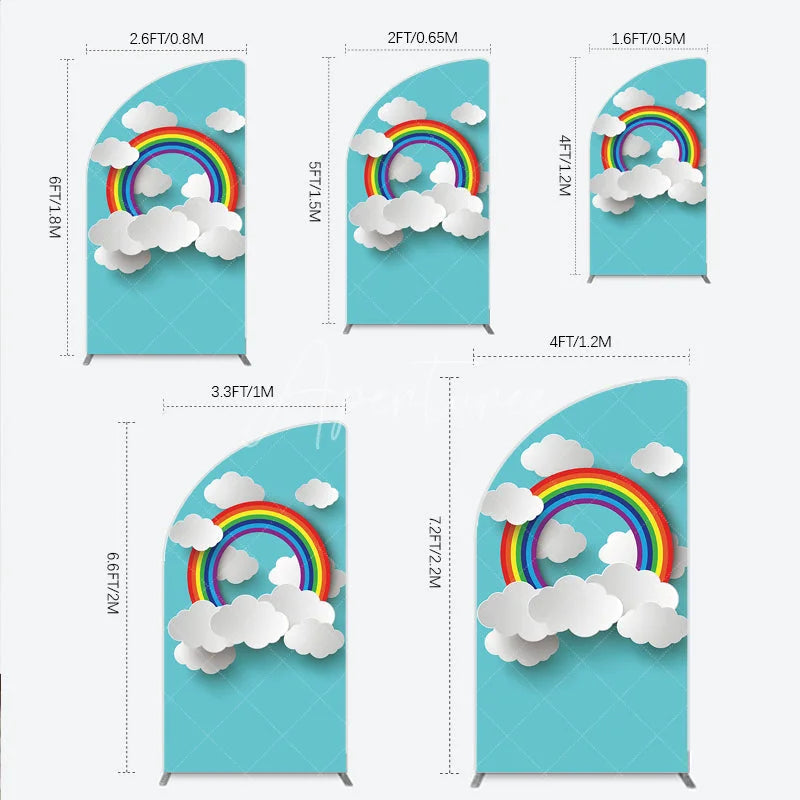 Aperturee - Aperturee Vibrant Rainbow and Paper Cut Clouds Half Moon Arch Backdrop Whimsical Baby Shower Birthday Party Decor