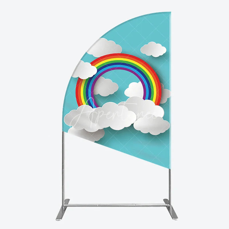 Aperturee - Aperturee Vibrant Rainbow and Paper Cut Clouds Half Moon Arch Backdrop Whimsical Baby Shower Birthday Party Decor