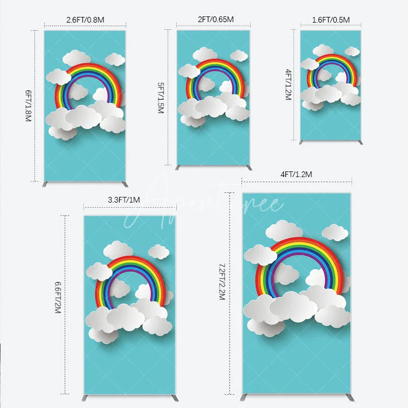 Aperturee - Aperturee Vibrant Rainbow and White Clouds Paper Cut Style Rectangle Arch Backdrop Cheerful Kids Party Decor