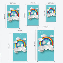 Aperturee - Aperturee Vibrant Rainbow and White Clouds Paper Cut Style Rectangle Arch Backdrop Cheerful Kids Party Decor