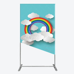 Aperturee - Aperturee Vibrant Rainbow and White Clouds Paper Cut Style Rectangle Arch Backdrop Cheerful Kids Party Decor