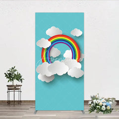 Aperturee - Aperturee Vibrant Rainbow and White Clouds Paper Cut Style Rectangle Arch Backdrop Cheerful Kids Party Decor