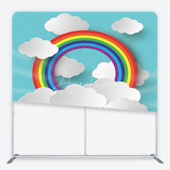 Aperturee - Aperturee Vibrant Rainbow and White Clouds Square Double-Sided Backdrop Cheerful Blue Sky Kids Birthday Party Decor