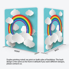 Aperturee - Aperturee Vibrant Rainbow and White Clouds Square Double-Sided Backdrop Cheerful Blue Sky Kids Birthday Party Decor