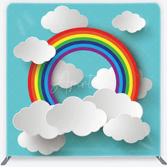 Aperturee - Aperturee Vibrant Rainbow and White Clouds Square Double-Sided Backdrop Cheerful Blue Sky Kids Birthday Party Decor
