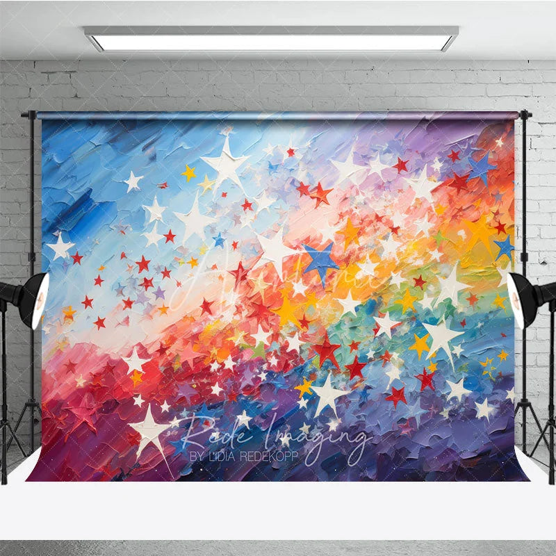 Aperturee - Aperturee Vibrant Rainbow Gradient and Colorful Stars Photography Backdrop Artistic Painterly Texture for Parties