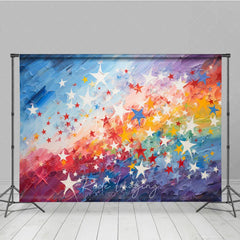 Aperturee - Aperturee Vibrant Rainbow Gradient and Colorful Stars Photography Backdrop Artistic Painterly Texture for Parties