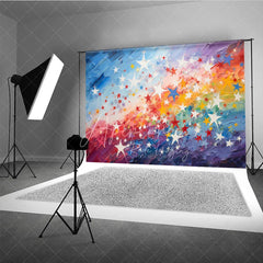 Aperturee - Aperturee Vibrant Rainbow Gradient and Colorful Stars Photography Backdrop Artistic Painterly Texture for Parties