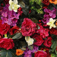 Aperturee - Aperturee Vibrant Red and Pink Artificial Flower Wall Lush Floral Backdrop for Wedding and Party Decor