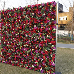 Aperturee - Aperturee Vibrant Red and Pink Artificial Flower Wall Lush Floral Backdrop for Wedding and Party Decor