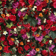 Aperturee - Aperturee Vibrant Red and Pink Artificial Flower Wall Lush Floral Backdrop for Wedding and Party Decor