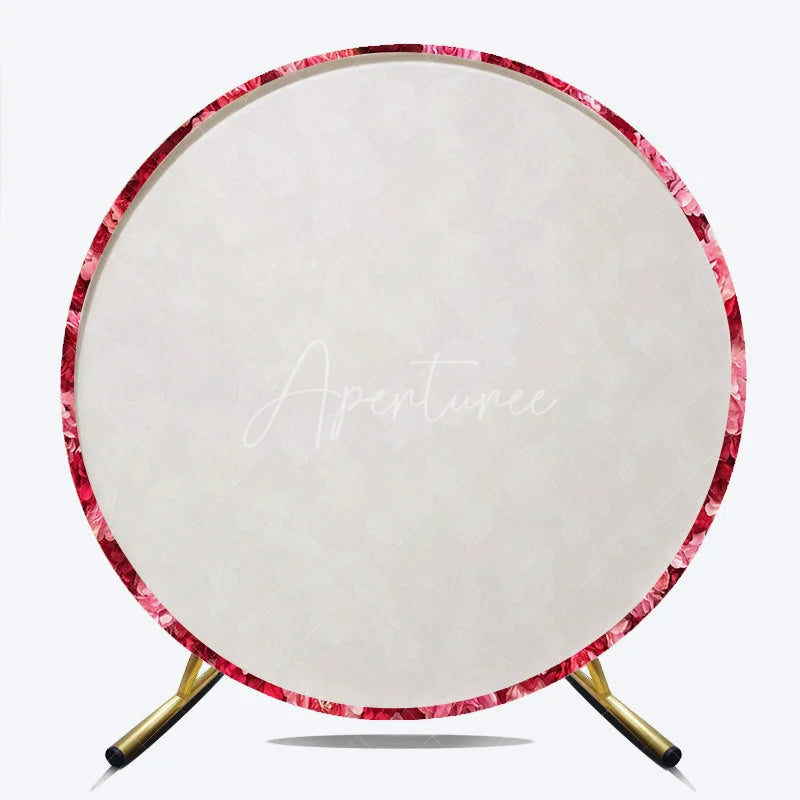 Aperturee - Aperturee Vibrant Red and Pink Floral Wall Round Backdrop Romantic Rose and Hydrangea Flower Decor for Weddings
