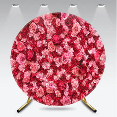 Aperturee - Aperturee Vibrant Red and Pink Floral Wall Round Backdrop Romantic Rose and Hydrangea Flower Decor for Weddings