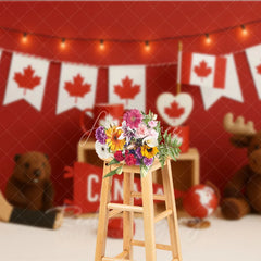 Aperturee - Aperturee Vibrant Red and White Canadian Maple Leaf Photography Backdrop Hockey Beaver and Moose for National Celebration