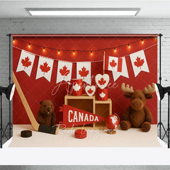 Aperturee - Aperturee Vibrant Red and White Canadian Maple Leaf Photography Backdrop Hockey Beaver and Moose for National Celebration