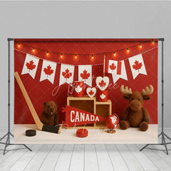 Aperturee - Aperturee Vibrant Red and White Canadian Maple Leaf Photography Backdrop Hockey Beaver and Moose for National Celebration