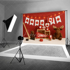 Aperturee - Aperturee Vibrant Red and White Canadian Maple Leaf Photography Backdrop Hockey Beaver and Moose for National Celebration