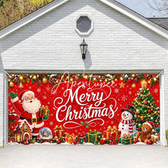 Aperturee - Aperturee Vibrant Red Merry Christmas Garage Door Banner with Santa Claus Snowman and Christmas Tree Holiday Decor