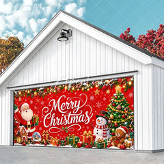Aperturee - Aperturee Vibrant Red Merry Christmas Garage Door Banner with Santa Claus Snowman and Christmas Tree Holiday Decor