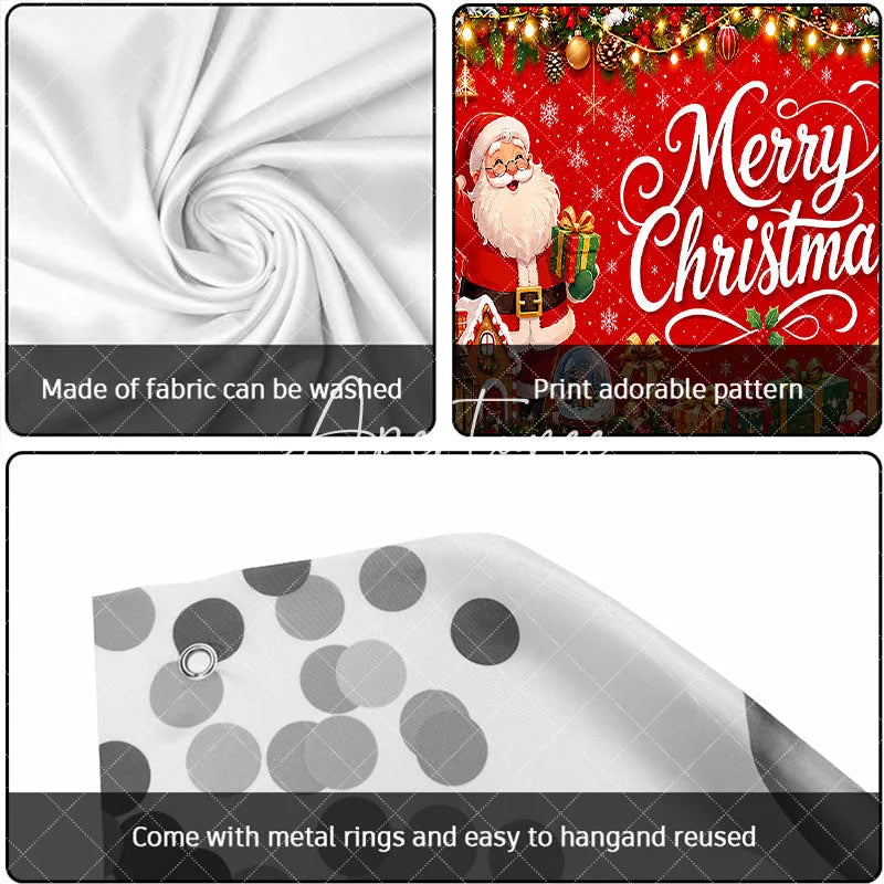 Aperturee - Aperturee Vibrant Red Merry Christmas Garage Door Banner with Santa Claus Snowman and Christmas Tree Holiday Decor