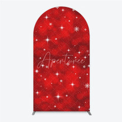 Aperturee - Aperturee Vibrant Red Winter Wonderland Round Top Arch Backdrop with Sparkling Snowflakes and Stars Holiday Decor