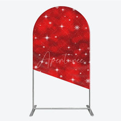 Aperturee - Aperturee Vibrant Red Winter Wonderland Round Top Arch Backdrop with Sparkling Snowflakes and Stars Holiday Decor