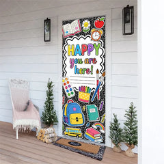 Aperturee - Aperturee Vibrant School Supplies and Happy You Are Here Message Door Cover Classroom Welcome Back to School Decor